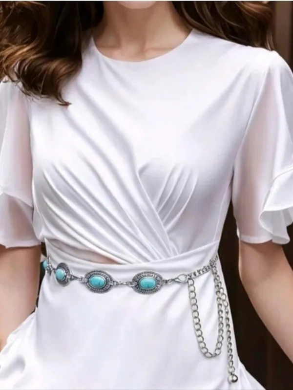 Boho Adjustable Western Metal Gem Decor Waist Chain Belt, Body‎ Belly Jewelry - Image 2