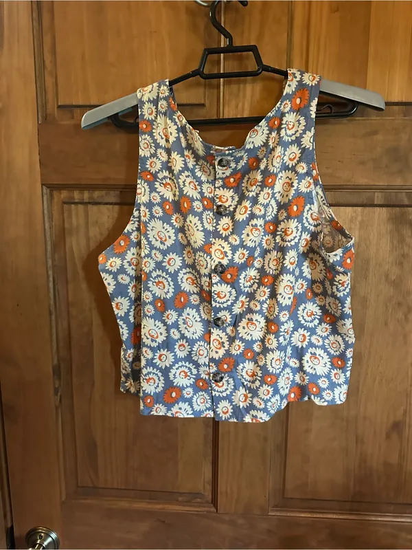 Toad&Co hemp tan Blue Floral Scoop Neck Tank with Orange Accents Size large - Image 5