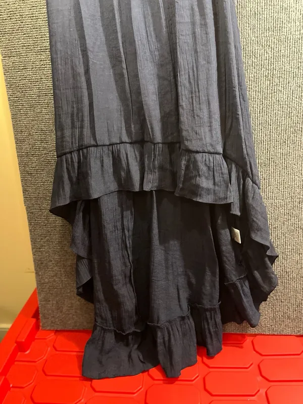 Entro Off-The-Shoulder Ruffle Asymmetric Hem Maxi Dress in Navy - Image 5