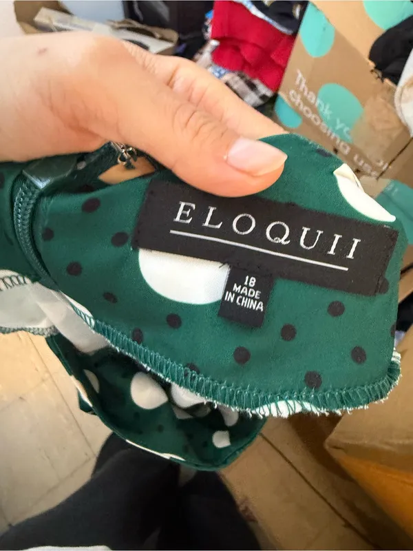 NWT Eloquii Green Polka Dot Ruched Short Sleeve Dress - Image 4