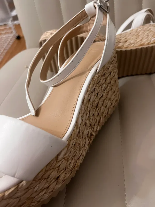 JustFab White Platform Heel Wedges raffia Heels coastal grandma shabby chic - Image 5