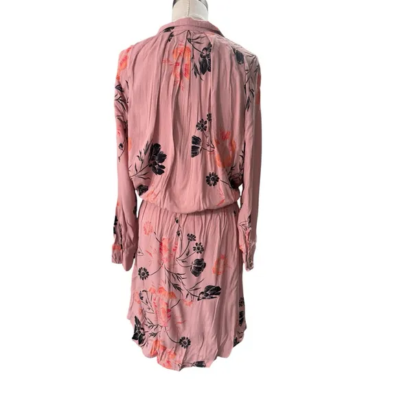 Free People BONNIE Dusty Rose Rayon Print Long Sleeved Mini Dress Size Small - Image 6