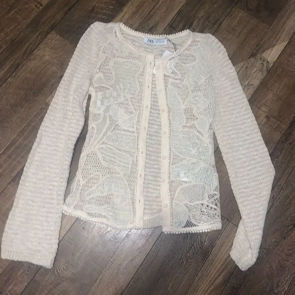 Nwt crochet floral cream cardigan Zara boho classic summer coastal casual s $98 - Image 5