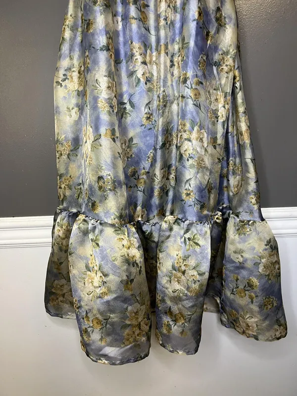 Wild Fable Dress Womens Small Blue Floral Satin Maxi Sundress Ruffle Hem - Image 3