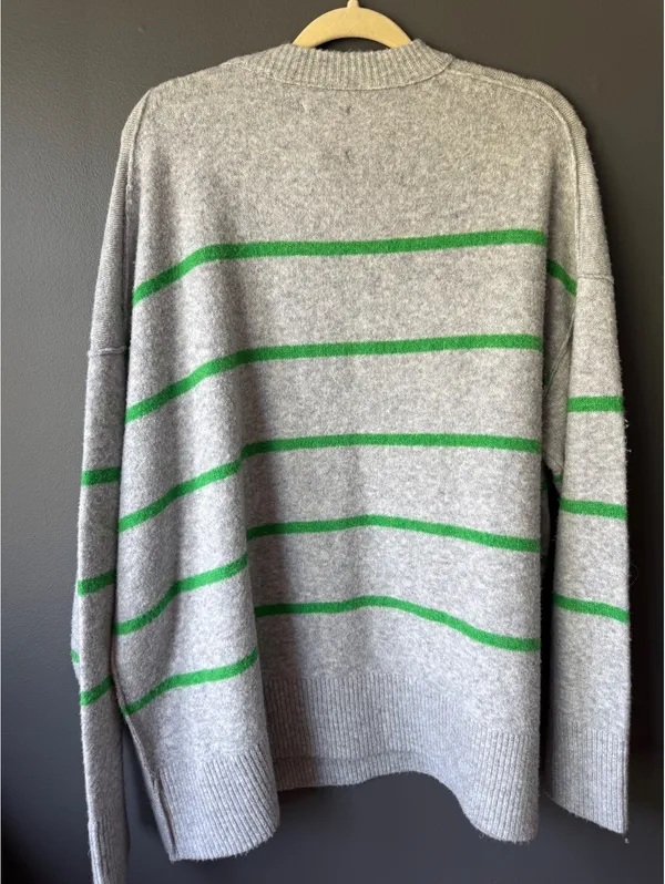Aerie Gray Sweater with Green Stripes, Size Large - Image 5