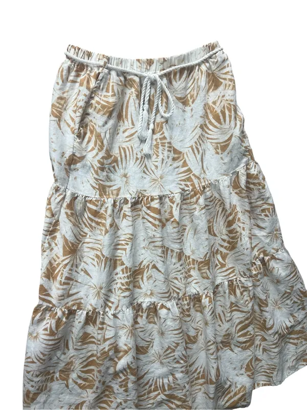 C&C California Cream and Golden Yellow Tropical Tiered Maxi Skirt - Image 4