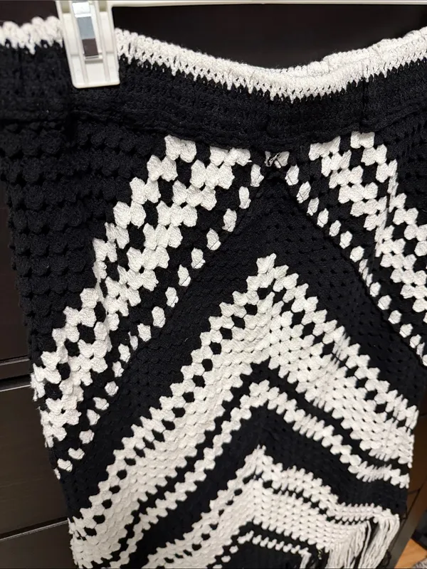 Black & White Crochet Fringe Midi Skirt - Image 3