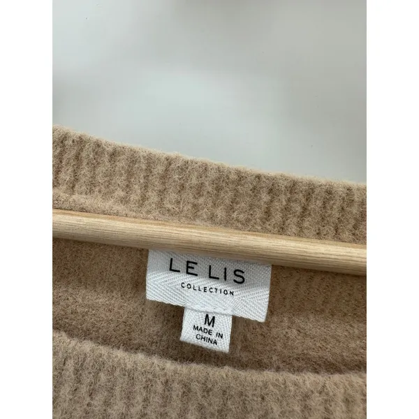 Le lis Tan‎ Cinch Back Balloon Sleeve Knit Pullover Sweater M Quiet Luxury Minimal - Image 6