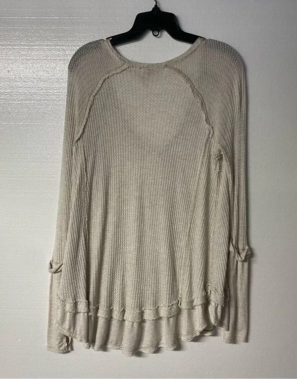 We The Free Free People Laguna Light Beige Thermal Long Sleeve Top Women Size XS Thumb Holes - Image 8