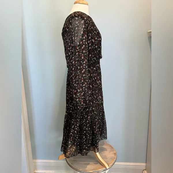 Lara Guidotti Anthropologie Floral silk blend sheer long sleeve dress size M - Image 4