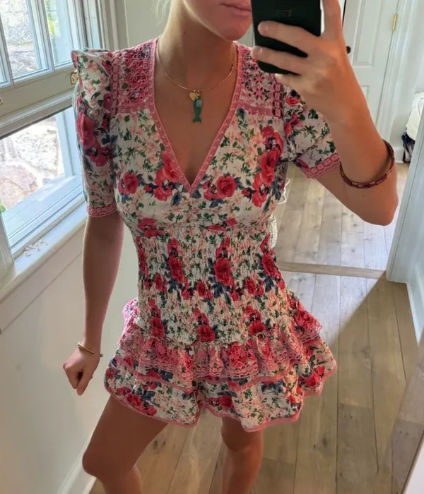 Loveshackfancy Rena Floral Mini Dress Size Medium - Image 4