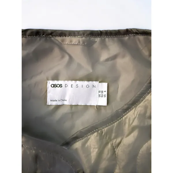 ASOS DESIGN Womens Quilted Vest Olive Green Onion Stitch Button Front Pockets XL - Image 9