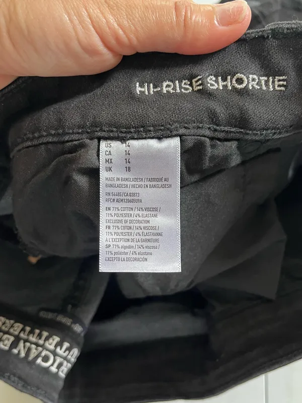 NWT American Eagle Power Fit 360 High Rise Shortie Stretch Black Denim Shorts 14 - Image 6