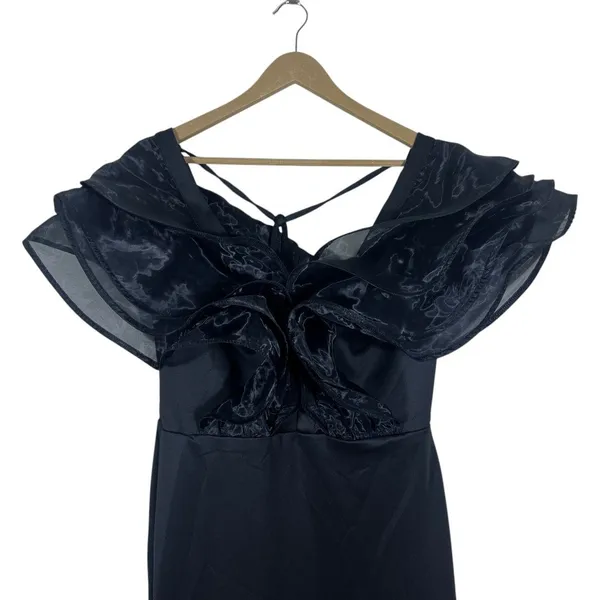 Giffniseti Organza Ruffle Mermaid Maxi Dress Black Glam Formal Evening Size 1XL - Image 2