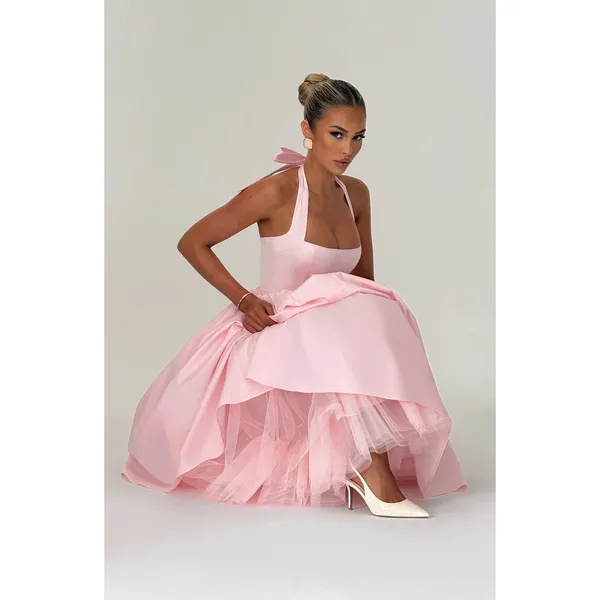 NWT Babyboo Cressida Blush Pink Halter Corset Fit & Flare Midi Dress Womens Sz L - Image 6