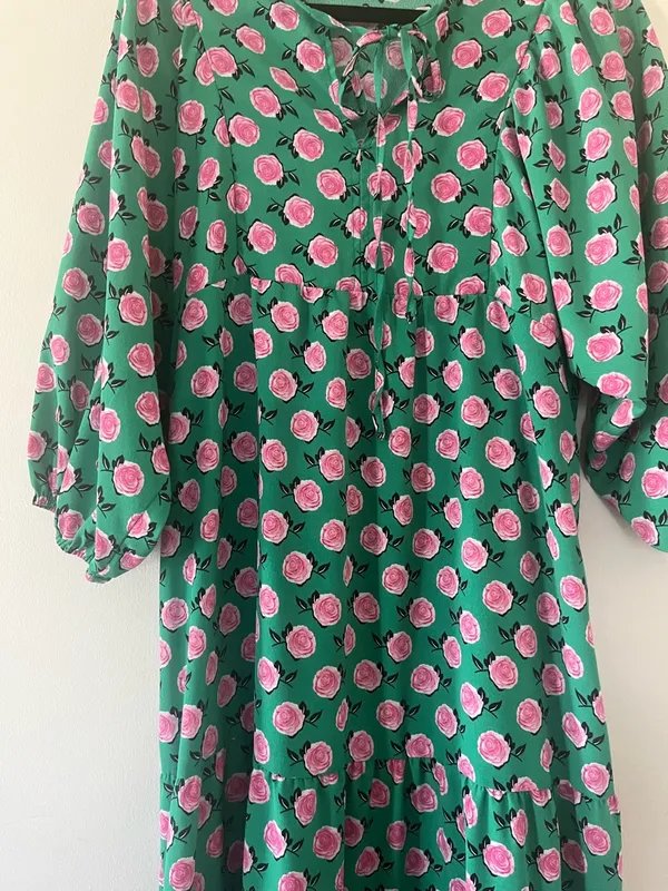 Rose Print Green Midi Dress Medium Novelty Print Statement Piece Cottagecore - Image 3