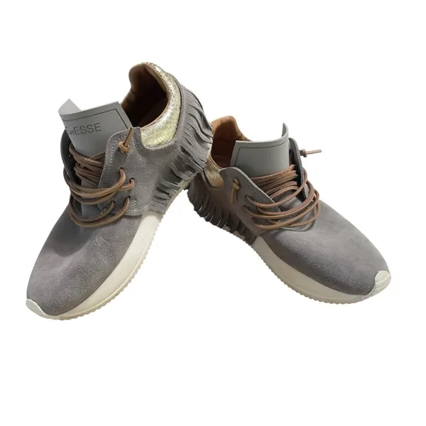 ESSEUTESSE Fringe Silver Leather Sneakers Shoes Made in Italy Womens 36 6 US - Image 4