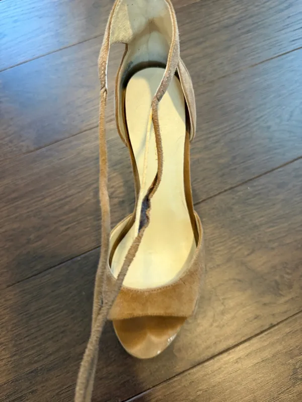 Nine West Suede Lace-Up Open-Toe Heels in Tan Size 7 - C37-085 - Image 10