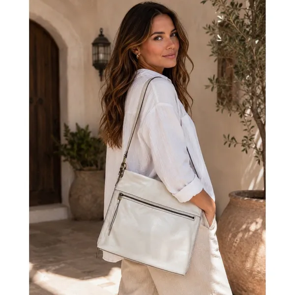 HOBO International Ivory Leather Foldover Crossbody Shoulder Bag - Image 2