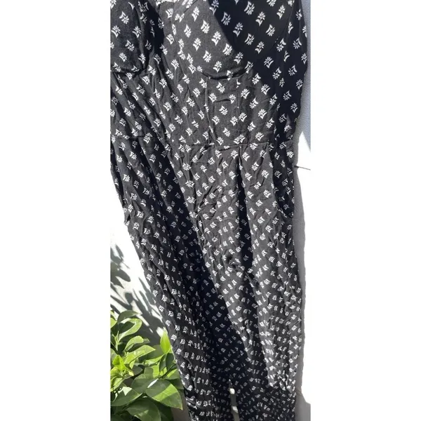 AUW As U Wish Babydoll Smocked Floral Black White Midi Dress Size XL Jumpsuit - Image 10