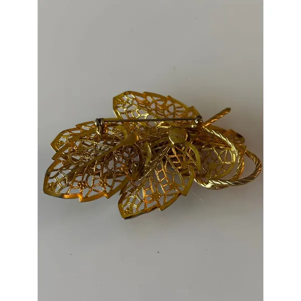 Judy Lee Brooch Women OS Gold Filigree Leaf Vintage Mid-Century‎ Pin - Image 7