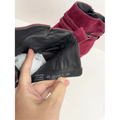 Paul Green Burgundy Suede Ankle Boots Block Heel Buckle Strap Zipper Size 7 US‎ - Image 9
