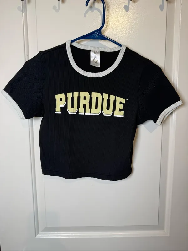 Zoozatz Purdue Black Crop Top with White Trim - Image 2