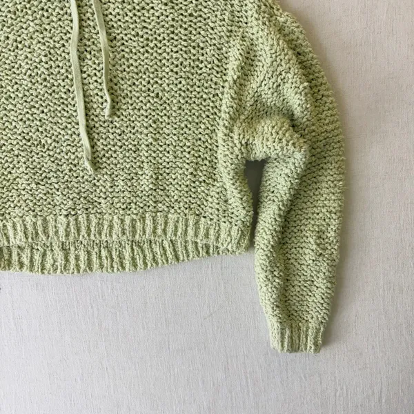 Pilcro Sailcloth Chunky Knit Cropped Pullover Hoodie Womens Size XS Lime Green - Image 9