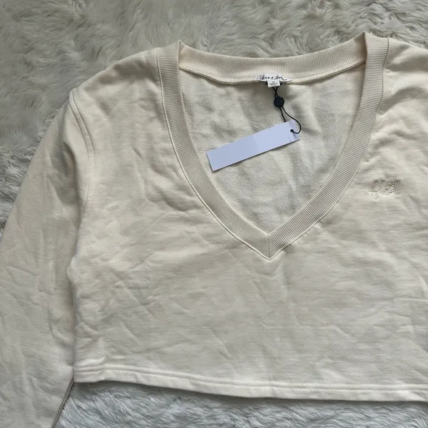 For Love & Lemons Top Morgan Sweatshirt Cropped Daisy Floral Embroidered M NWT - Image 5