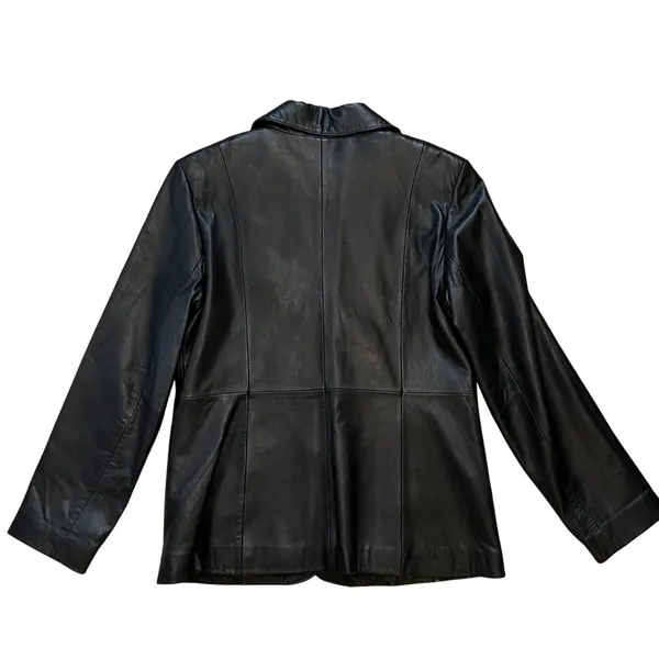 VTG 90s Siena Leather‎ Jacket Womens 12 Black Soft Leather Button Down Biker y2k - Image 9