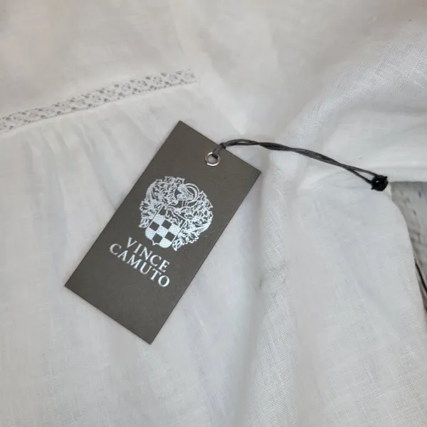 Vince Camuto White Linen Blend 3/4 Sleeve Button Down Top Womens‎ Size S - Image 10