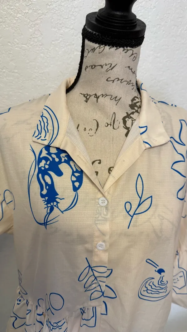 Commence "Ciao" Graphic Print Mini Dress - XS - Bell Sleeve & Tiered Hem - Image 7