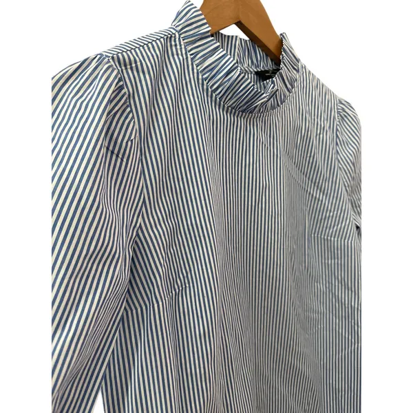 J.Crew Organic Cotton Long Sleeve Ruffleneck Top Stripe Blue Size‎ XS - Image 6