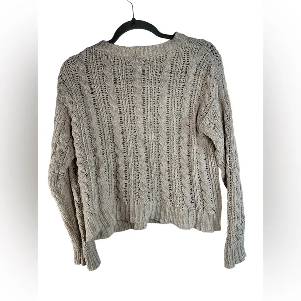 American‎ Eagle Womens XS Oatmeal Cable Knit Sweater Open Knit Cropped Pullover - Image 5