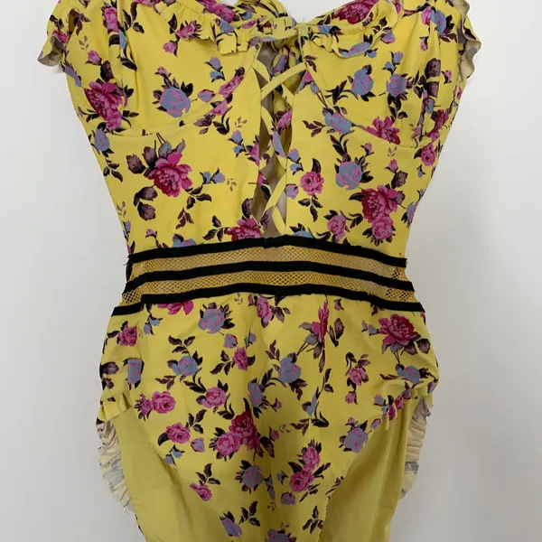 For Love & Lemons Paulina Laced One Piece Swimsuit Womens Yellow XS - Image 14