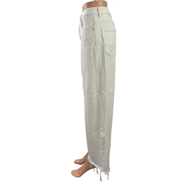 Pull & Bear Women's White High Rise Raw Hem Wide Leg Baggy Denim Jeans Size 4 - Image 2