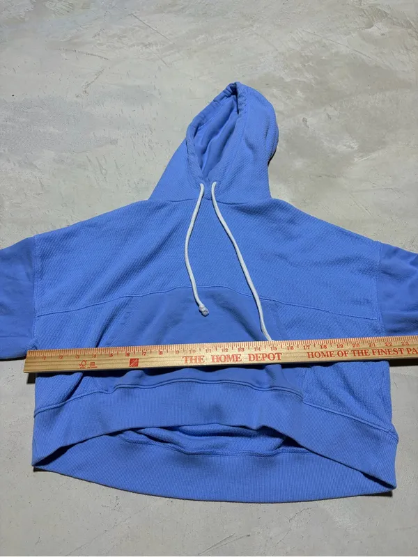 aerie Blue Cropped Hoodie with White Drawstrings small - Image 4