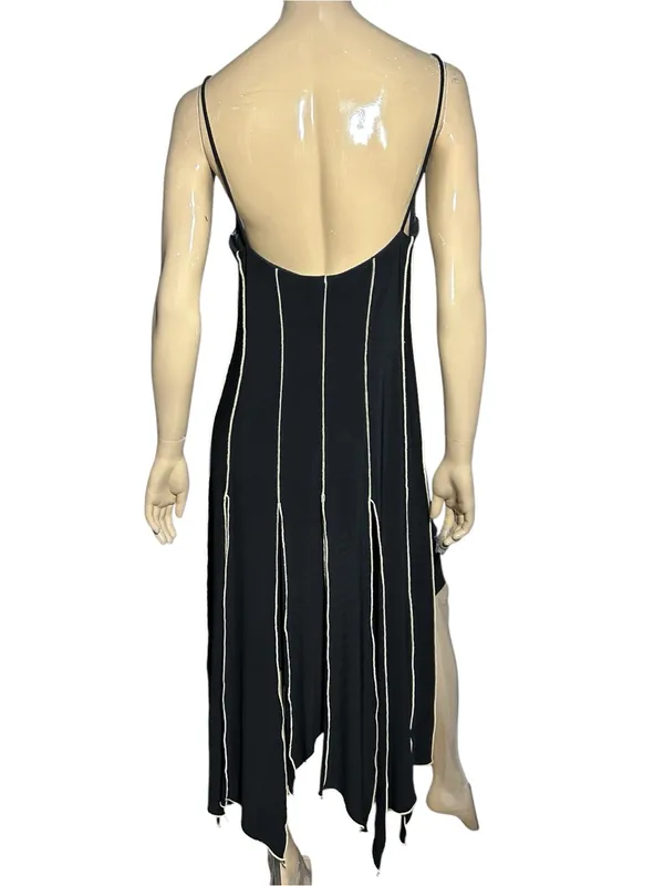 Joseph Ribkoff Size 12 Black Cream Ivory Contrast Seam Stitched Maxi Slip Dress - Image 5