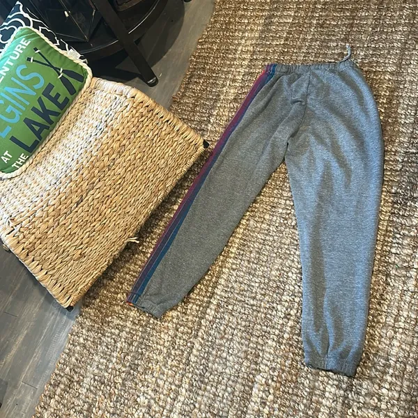 AVIATOR NATION 5 Stripe Sweatpant in Heather Grey & Yellow Purple - Image 8