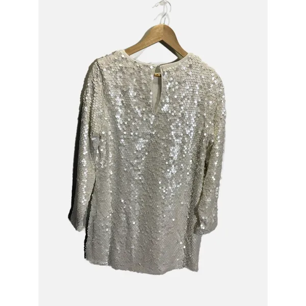 Future Collective Dress Women White Sequin Long‎ Sleeve Mini Party Sparkle XL - Image 5