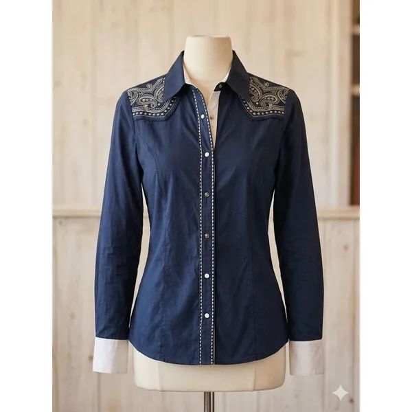 Idyllwind Navy Embellished Top size XS Cowgirl core rodeo style edgy western - Image 2