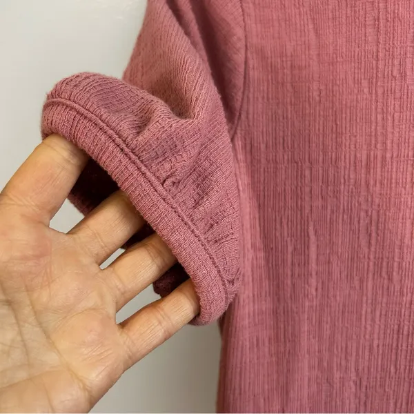 Madewell Crosshatch Short Puff-Sleeve Faux-Wrap Mini Dress Pink Mauve Size Small - Image 10