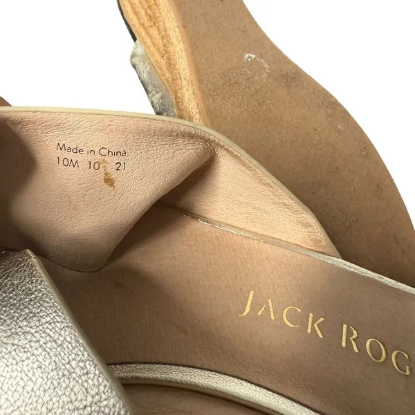 Jack Rogers Metallic Gold Slip on Espadrille Sandals Womens 10 Slides Leather - Image 10