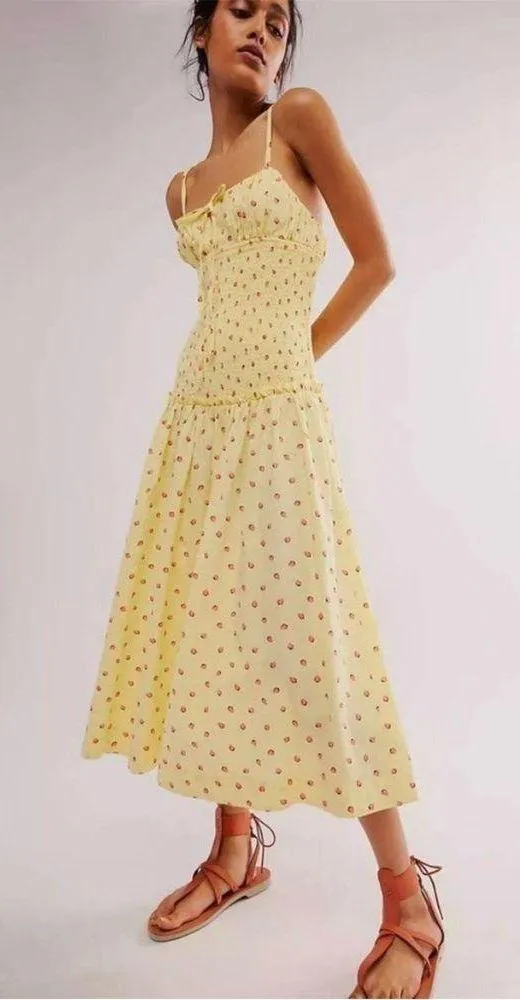 NWOT Free People Strawberry Yellow Midi Maxi Lavender Daze Dress Size Medium - Image 3