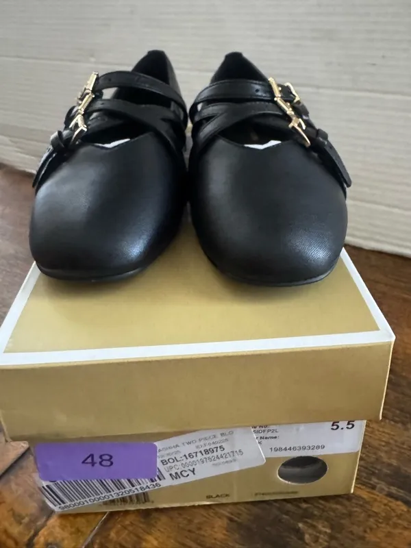 NEW Michael Kors Indy Flex Black Leather mary Jane buckle Ballet Flat shoes 5.5 - Image 3