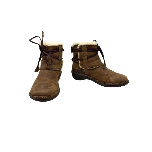 UGG Cove Leather Shearling Ankle Boots Brown Lace‎ Up Womens Size 6 - Image 4