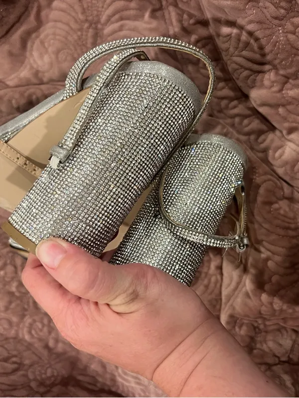 Steve Madden Silver Rhinestone Platform Block Heels - Image 5
