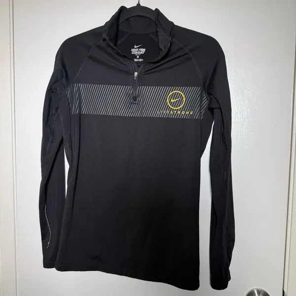 Nike Pro Combat 1/4 Zip Pullover Women's Medium Black "Live Strong" - Image 2