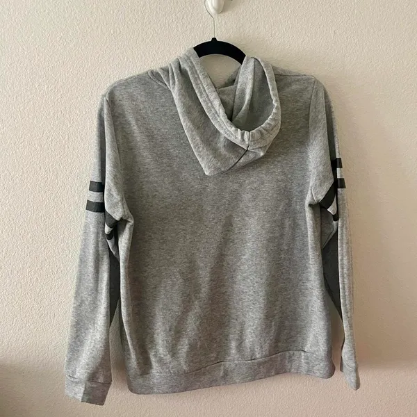 gray pullover hoodie with black graphic lettering Size XL - Image 3