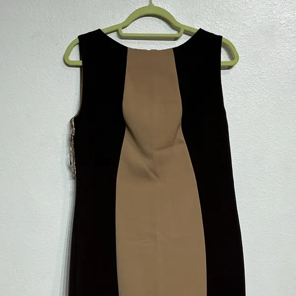 Anne Klein Tan Black Colorblock Sheath Dress Career Midi Sz 12 - Image 3